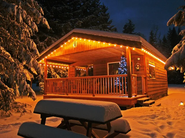 enlighted, illuminated, cabin, building, winter, snow, cold, romantic, night scene, nature, christmas, season, trees, lights, holiday, canim lake, british columbia, canada, brown building, brown night, brown snow, brown lake. BC Short-Term Rental Rules: Registration and Who Regulates