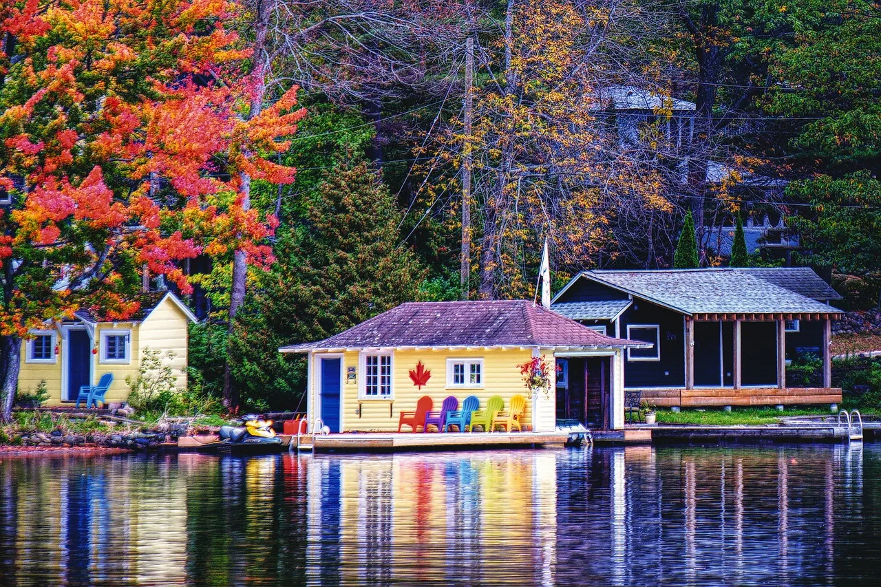 cottage, fall, autumn, leaves, water, reflections, peaceful, relaxing, nature, muskoka, ontario. Ontario Vacation Rental Insurance Costs: Typical Ranges