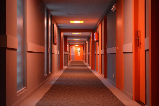 hotel, hallway, perspective, floor, doors, hotel, hotel, hotel, hotel, hotel, hallway, hallway. Short-term rental break-even points: formula, steps, three margins